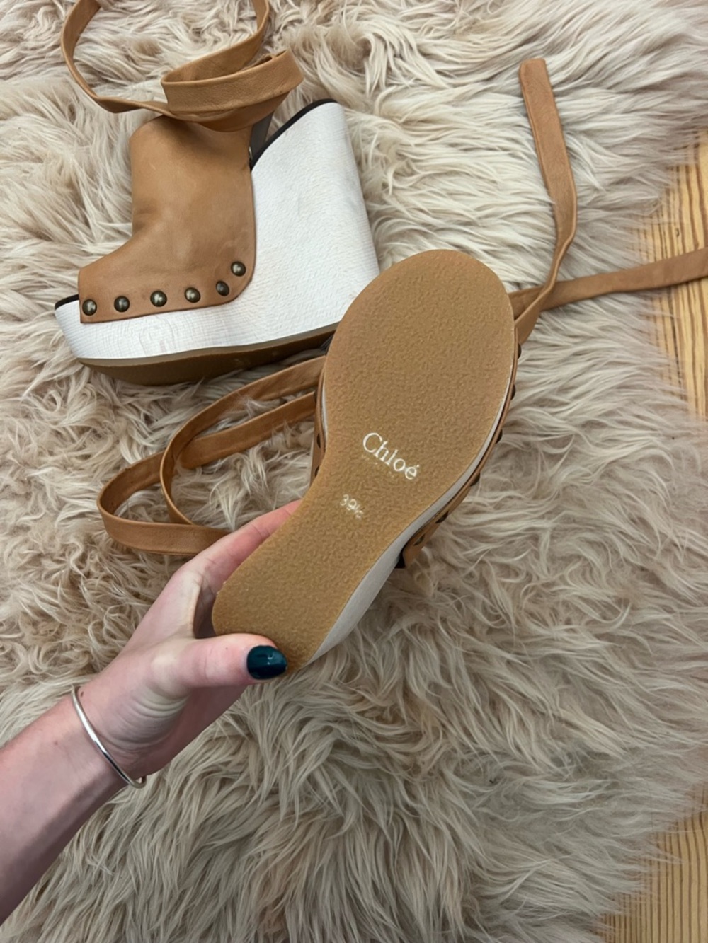 Chloe Tan Leather Ankle Wrap Platform - Picture 3 of 4